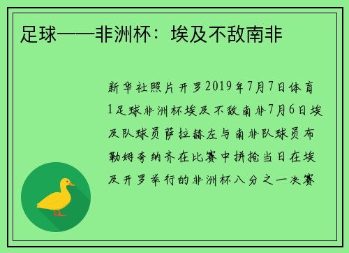 足球——非洲杯：埃及不敌南非